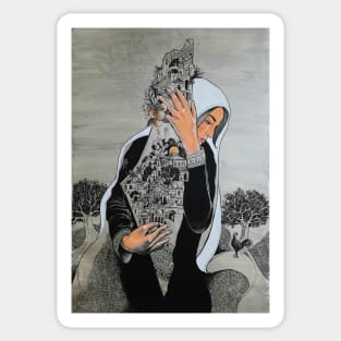 Palestinian Woman Protecting the Land of Palestine Painting Sticker